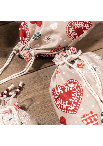 Dekoratif Kumaş Keseli Hediye Torbası - Noel & Kış Temalı, 3'lü Set