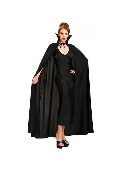 Siyah Renk Yakalı Halloween Pelerini 120 cm