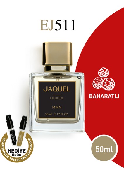 EJ511 Exclusive Erkek Parfüm 50ml, Baharatlı, Pembe Biber, Lavanta, Kestane, Sedir Ağacı