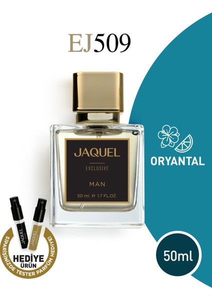 EJ509 Exclusive Erkek Parfüm 50ml, Oryantal, Nane, Elma Şekeri, Sardunya, Vanilya