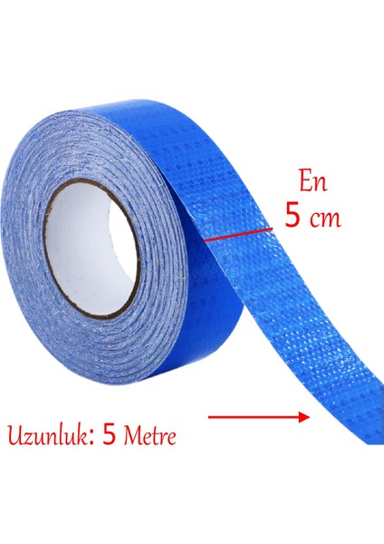 Yapışkanlı 5 Metre Mavi Renk Şerit Bant Parlayan Reflektörlü En 5 cm Onaysız Reflektif Ikaz Bandı