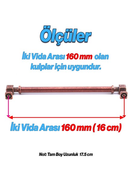 Talas Düz Antik Bakır Metal Kulp 160 mm 16 cm Mobilya Çekmece Mutfak Dolabı Kulpu