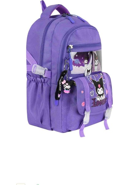 Lila Aksesuarlı Kore Tarzı Kromili Kız Çocuk Okul Sırt Çantası Termal Beslenme ve Kalemlikli Seti indirimleri