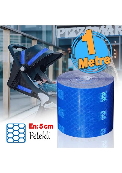Yapışkanlı Parlayan Reflektörlü En 5 cm Onaysız Reflektif Ikaz Bandı 1 Metre Mavi Renk Şerit Bant