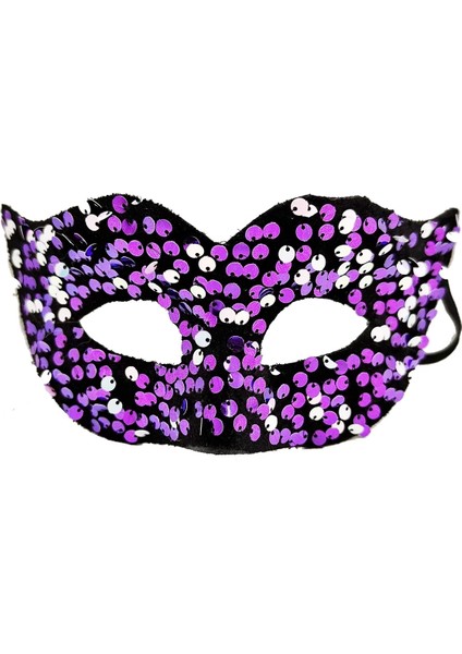 Mor Renk Arkadan Lastikli Pul Payet Işlemeli Balo After Parti Maskesi modelleri