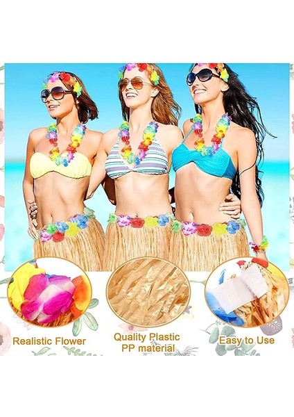 Yetişkin ve Çocuk Uyumlu Saman Renk Hawaii Luau Hula Etek 40 cm 12 Adet