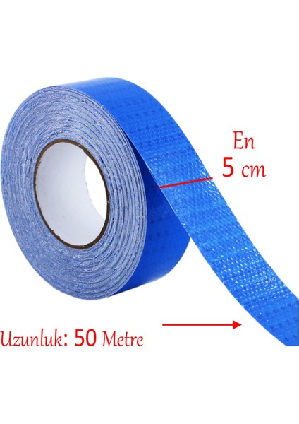 Yapışkanlı 50 Metre Mavi Renk Şerit Bant Parlayan Reflektörlü En 5 cm Onaysız Reflektif Ikaz Bandı