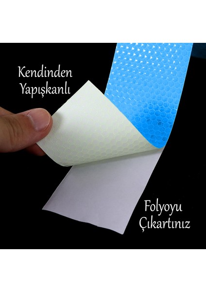Yapışkanlı 50 Metre Mavi Renk Şerit Bant Parlayan Reflektörlü En 5 cm Onaysız Reflektif Ikaz Bandı