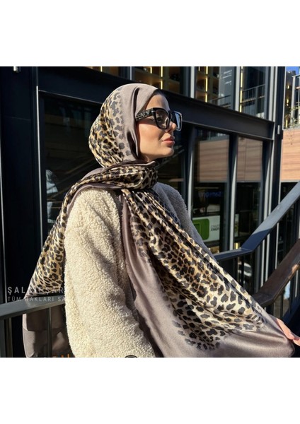 Vual Ipek Şal Leopar Desenli Haki Yeşil