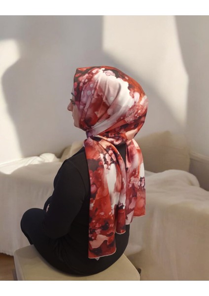 Ebruli Desen Kırmızı/pembe Şal