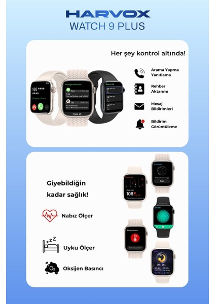 Watch 9 Plus Harvox Akıllı Saat Iphone ve Android Tüm Telefonlara Uyumlu