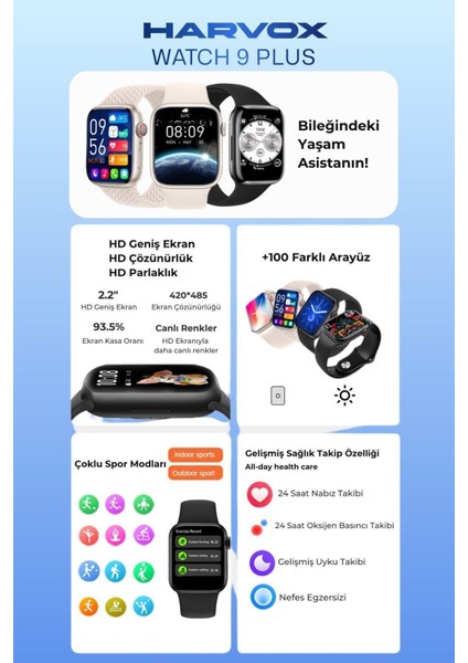 Watch 9 Plus Harvox Akıllı Saat Iphone ve Android Tüm Telefonlara Uyumlu