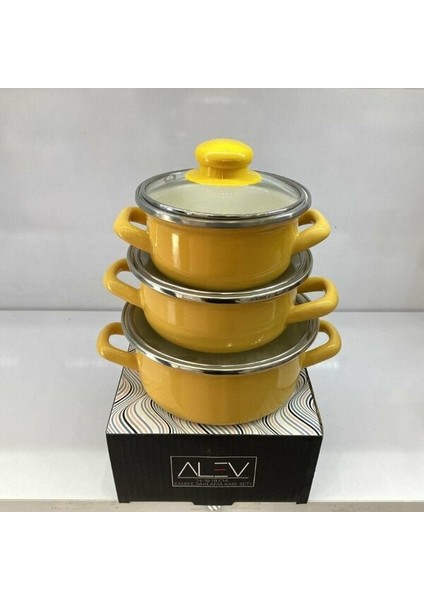 Akıllıelma-Alev Tencere Seti Mini Renkli 3'lü 12-14-16 cm Sarı ALV017 Kr 137-C 9028