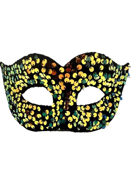 Altın Renk Arkadan Lastikli Pul Payet Işlemeli Balo After Parti Maskesi modelleri
