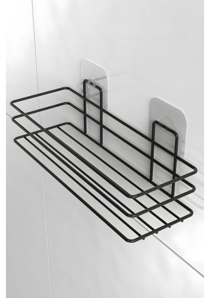 Siyah Yapışkanlı Banyo Rafı Halka Havluluk ve Tuvalet Kağıtlık Seti