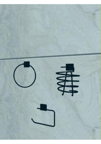 Siyah Yapışkanlı Tuvalet Kağıtlık Halka Havluluk Askısı ve Fön Makinesi Askısı Seti Banyo Seti