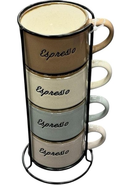 Standlı 4'lü Espresso Yazılı Renkli Kupa Seti fiyatları