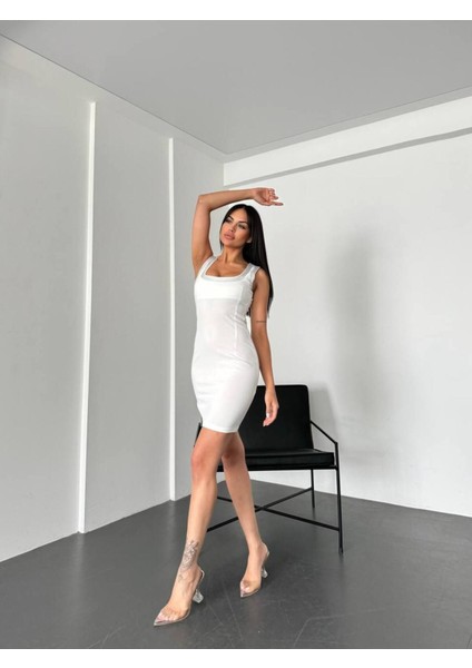 Taşlı Yaka Tasarımlı Şık Kadın Elbise - Mini Bot Şık Gece Elbise