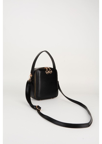 Kadın Siyah 3 Bölmeli Astarlı Suni Deri Ayarlanabilir Askılı Fermuar Kapama El ve Omuz Çantası fırsatları