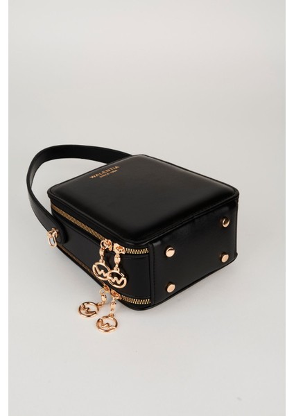 Kadın Siyah 3 Bölmeli Astarlı Suni Deri Ayarlanabilir Askılı Fermuar Kapama El ve Omuz Çantası indirimleri