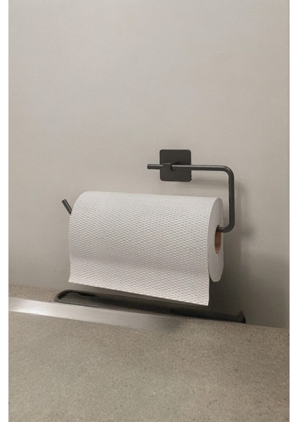 Siyah Yapışkanlı Kare Havluluk ve Solo Havluluk Seti Banyo Seti