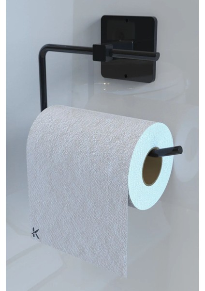 Yapışkanlı Siyah 5'li Uzun Havlu Askısı Fön Askısı Tuvalet Kağıtlık Rulo Havluluk Banyo Seti