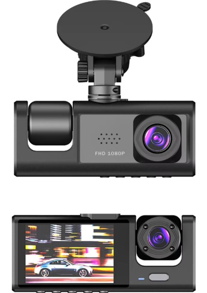 CMR67 Araç Içi Kamera 3 Kamera Ön-Iç ve Arka Wıfı Video Kaydedici 1080P Çift Lens Dikiz Kamera