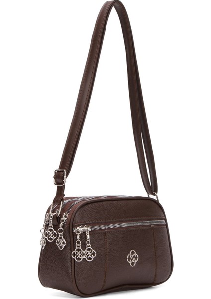 Kadın Acı Kahve Günlük Çapraz Askılı Dört Bölmeli Omuz Çantası