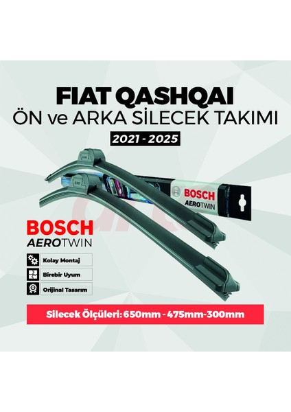 Nissan Qashqai E-Power Ön ve Arka Silecek Takımı (2021-2025) | Aerotwin | 3'lü Set |