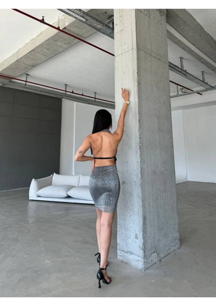 Degaje Yaka Gece Yemek Çok Şık Eğlence Elbise