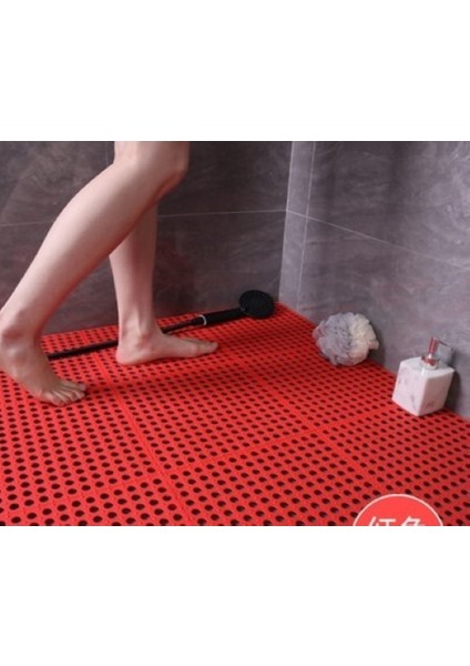 Pvc Paspas Kırmızı Yeni Islak Zemin Kare Petek Mat Kaymaz Banyo Paspas