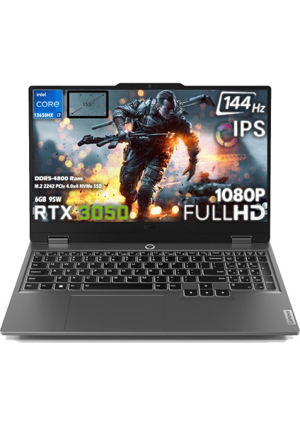 Loq 15IRX9 Intel Core I7 13650HX 24GB 512GB SSD Rtx 3050 6gb (95W) 15.6" Fhd 144Hz IPS Panel Windows 11 Pro Taşınabilir Bilgisayar 83DV011ATR H31