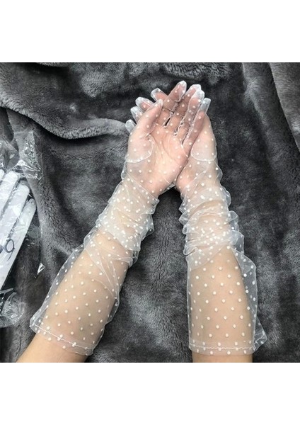 Uzun Boy Beyaz Puantiyeli Beyaz Renk Yetişkin Tül Eldiven fırsatları