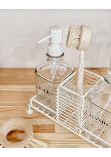 Standlı Cam Sıvı Sabunluk Seti – Çiftli 500 ml Dispenser + Demir Süngerlik – Şık ve Dayanıklı Tasarım Mutfak Sabunluk modelleri