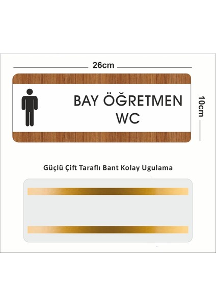 Bay Öğretmen Wc Ofis Departman Kapı İsimliği, Yönlendirme Levhası 26X10 cm Beyaz-Ceviz