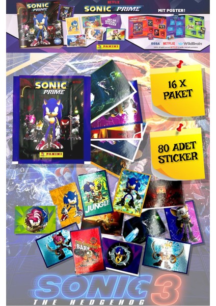 Panini Sonic Prime The Hedgehog Movie - 3 Filmi Sticker Çıkartma - 16 Paket ( 80 Adet Sticker ) fiyatları