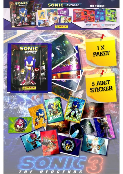 Panini Sonic Prime The Hedgehog Movie - 3 Filmi Sticker Çıkartma - 1 Paket ( 5 Adet Sticker )