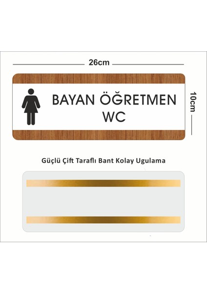 Bayan Öğretmen Wc Ofis Departman Kapı İsimliği, Yönlendirme Levhası 26X10 cm Beyaz-Ceviz