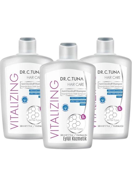 Dr. C. Tuna Vitalizing Kepeğe Karşı Etkili Sarımsak Özlü Şampuan 500 ml x 3 Adet