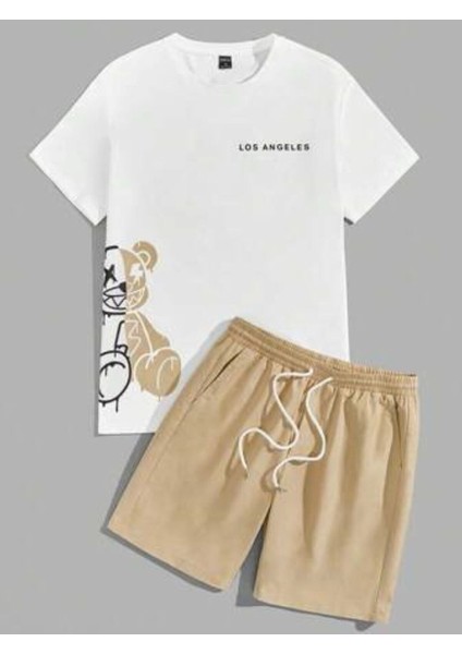 Los Angels Baskılı Ünisex Yazlık T-Shirt ve Şort Takımı
