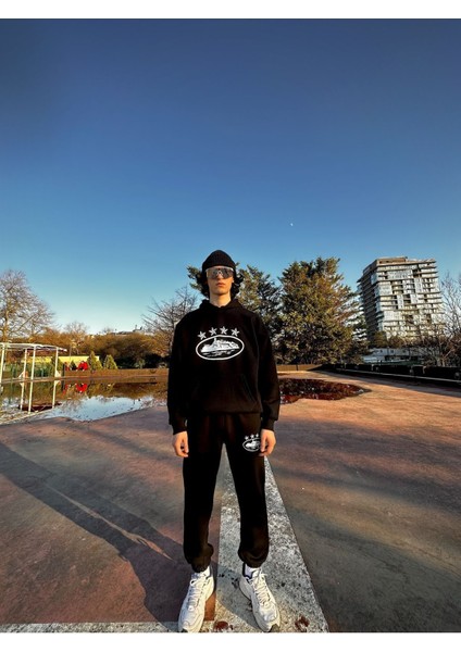 Corteiz Yıldız Baskılı Unisex Hoodie Siyah Takım Sokak Giyim Tarzı modelleri