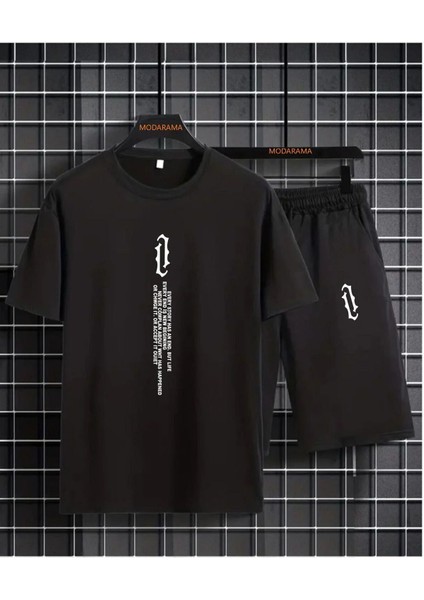 T-Shırt Şort Takım Dik Yazı Baskılı