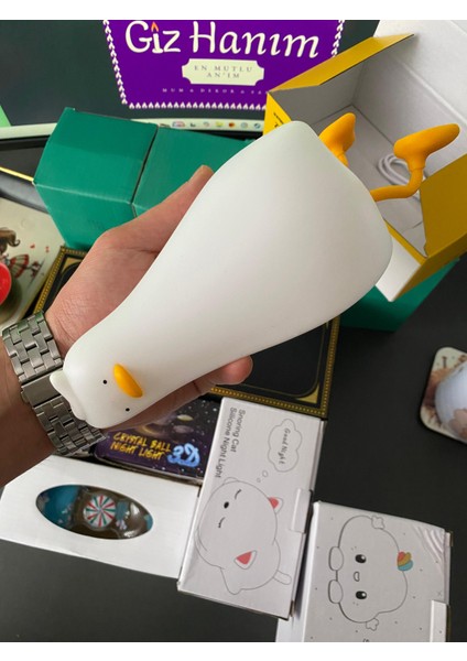 LED Işıklı Silikon Ördek Yumuşak Dokulu USB Şarjlı Renk Değiştiren Başucu Gece Lambası