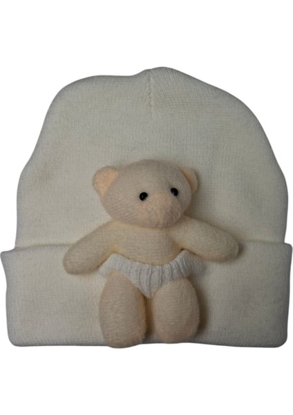 Çocuk Krem Renk Ayıcık Figürlü Kışlık Örme Bere fiyatları