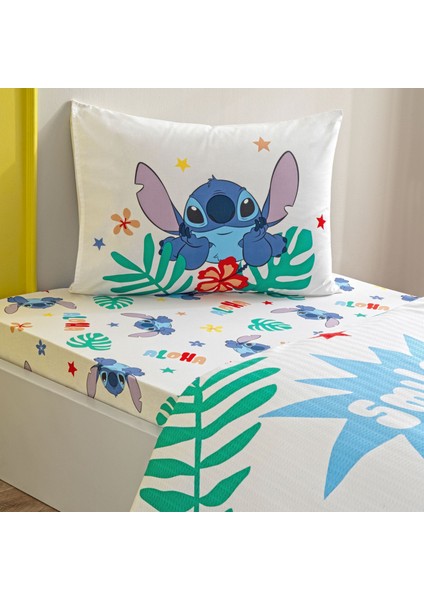 Taç Lisanslı Disney Stitch Tek Kişilik Pamuk Pike Takımı