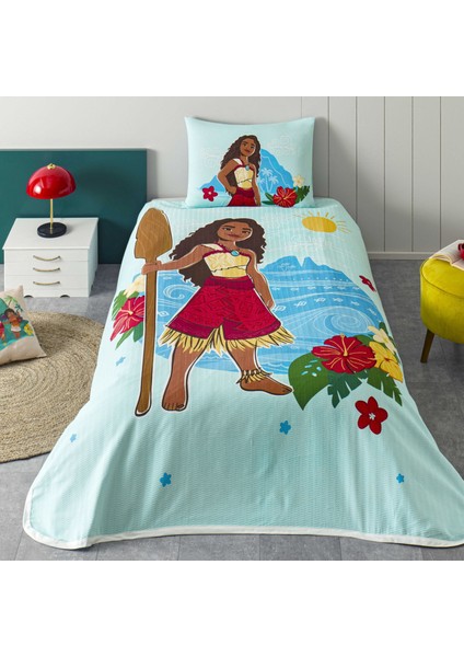 Lisanslı Disney Moana Island Tek Kişilik Pamuk Pike Takımı