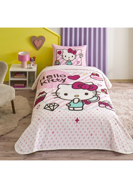 Lisanslı Hello Kitty Cake Tek Kişilik Pamuk Pike Takımı