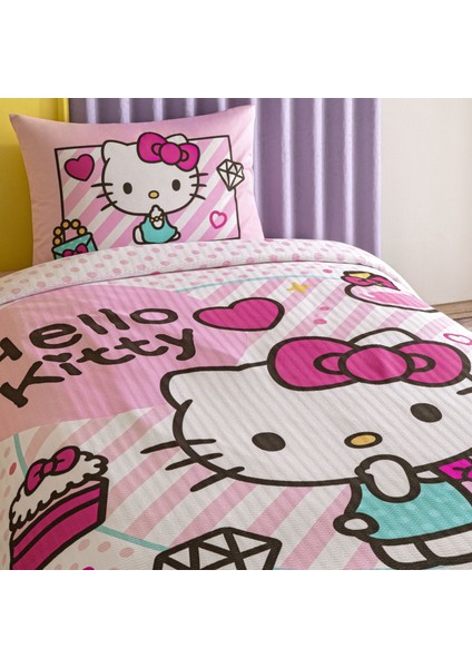 Lisanslı Hello Kitty Cake Tek Kişilik Pamuk Pike Takımı fiyatları