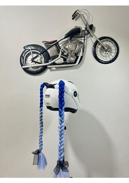 Motor & Motosiklet Kask Dış Aksesuar Çift Mavi Ombreli Örgü Saç