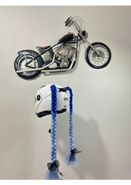 Motor & Motosiklet Kask Dış Aksesuar Çift Mavi Ombreli Örgü Saç modelleri
